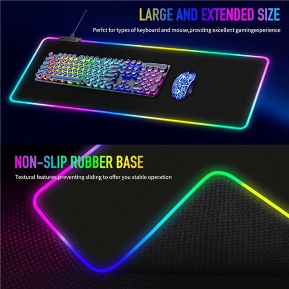 Large RGB Gaming Mouse Pad -15 Light Modes Touch Control Extended Soft Computer - Picture 4 of 8